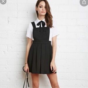 Forever 21 Classic Black School Girl Skater Grunge Pinafore Pleated Dress